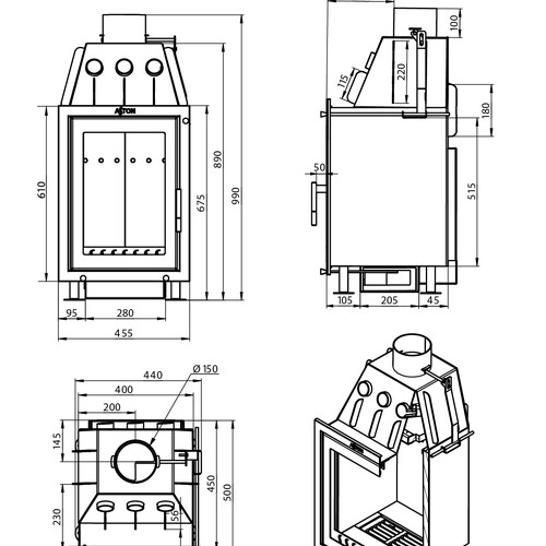 Каминная топка ASTON «Вертикаль»-3