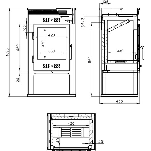 Печь-Камин ASTON 11кВт (180 м3) Ø 150мм-3