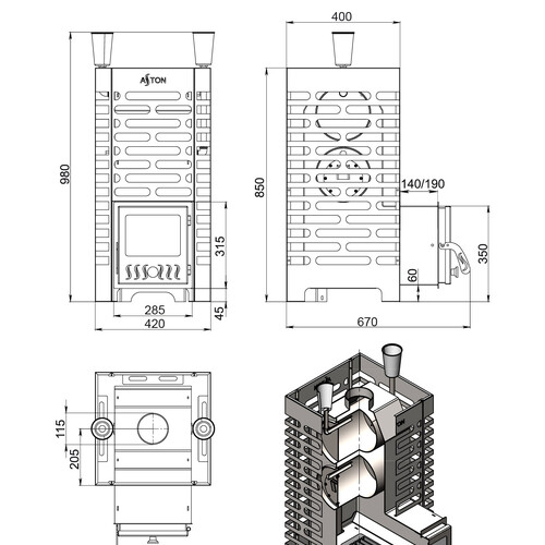Печь для бани ASTON 20 стекло-6