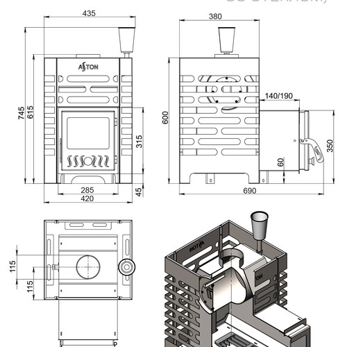 Печь для бани ASTON 12 INOX стекло-5
