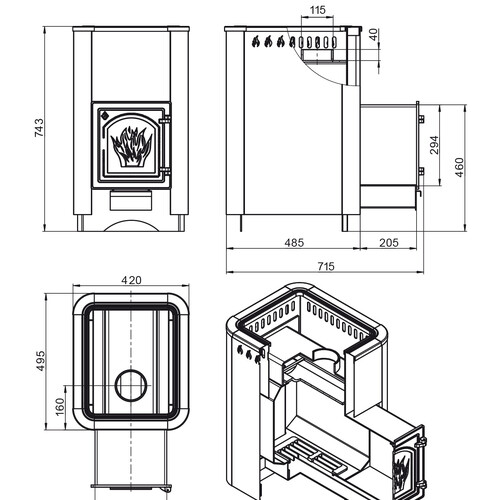 Печь ВЕЗУВИЙ Русичъ Антрацит 22 (ДТ-4С)-4