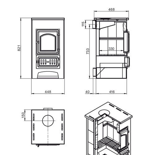 Печь-Камин ВЕЗУВИЙ ПК-01 (270) красн. 9 кВт (150 м3) Ø 115 мм-4