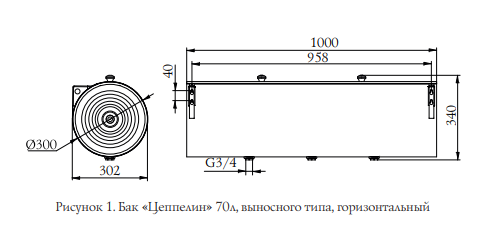 Бак ТМФ Цеппелин, выносной, 70 л, горизонтальный, G3/4-2