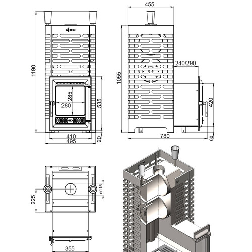 Печь для бани ASTON 30 INOX (320) Long-4