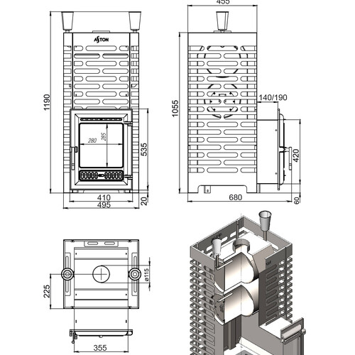Печь для бани ASTON 30 INOX (320)-2