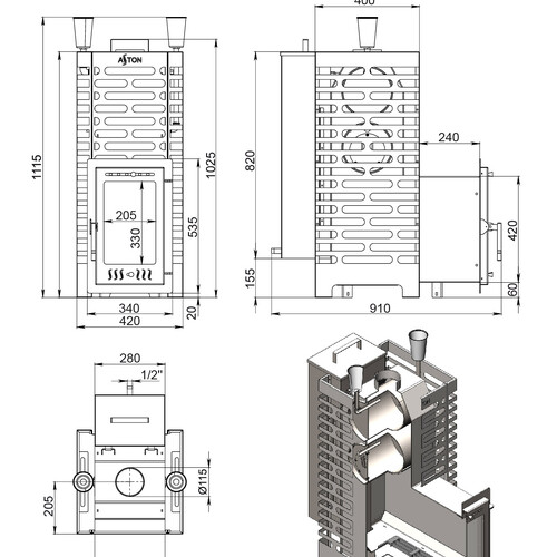 Печь для бани ASTON 24 INOX (310М) Long 