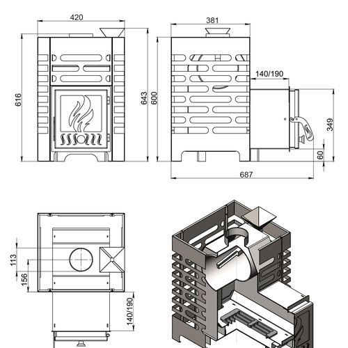 Печь для бани ASTON 12 с баком на трубе 50л Ø115 (AISI 439)-3